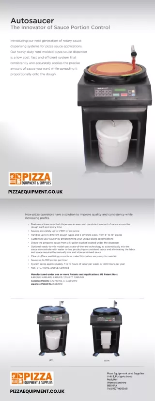 AUTOSAUCER – AUTOMATIC SAUCE DISPENSER - Pizza Equipment and Supplies