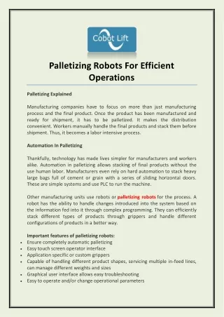 palletizing robots for efficient operations