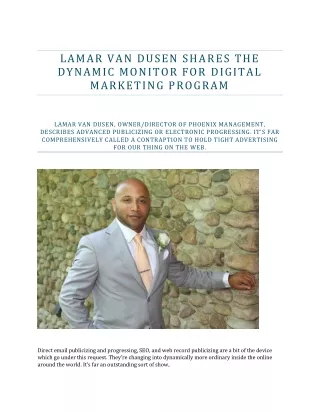 LAMAR VAN DUSEN SHARES THE DYNAMIC MONITOR FOR DIGITAL MARKETING PROGRAM