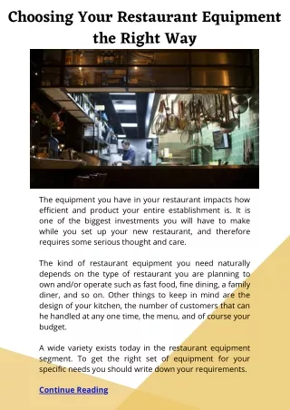 Choosing Your Restaurant Equipment the Right Way