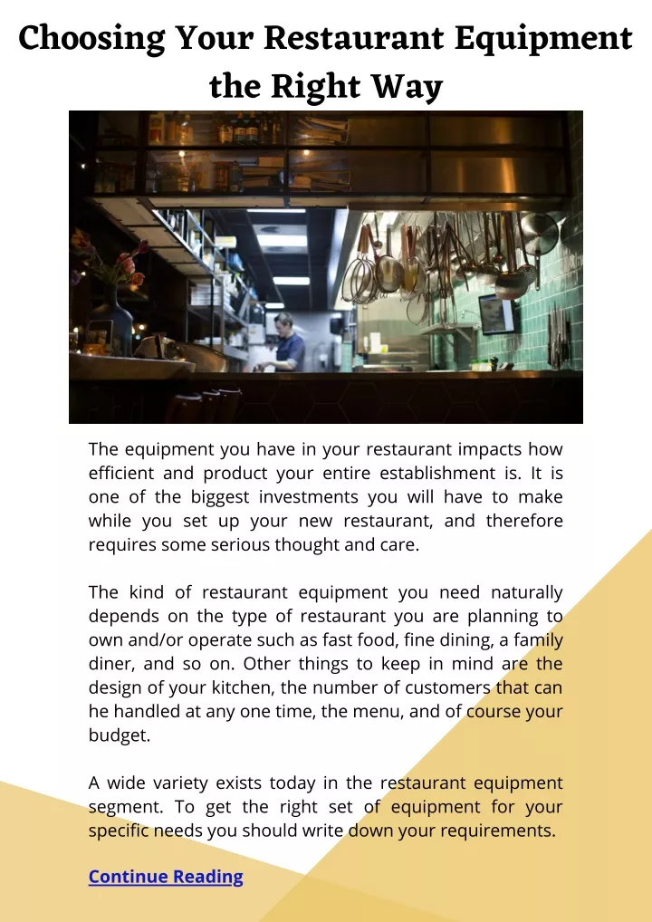 choosing your restaurant equipment the right way