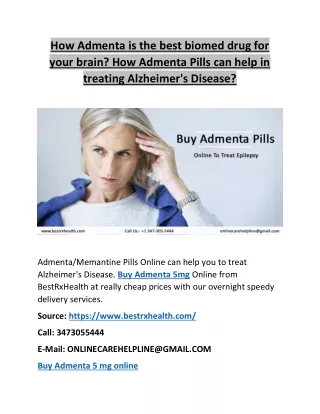 How Admenta is the best biomed drug for your brain? How Admenta Pills can help in treating Alzheimer's Disease?