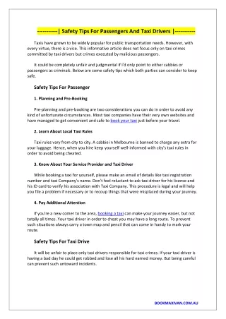 Safety Tips For Passengers And Taxi Drivers