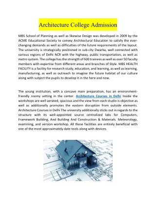 Architecture College Admission