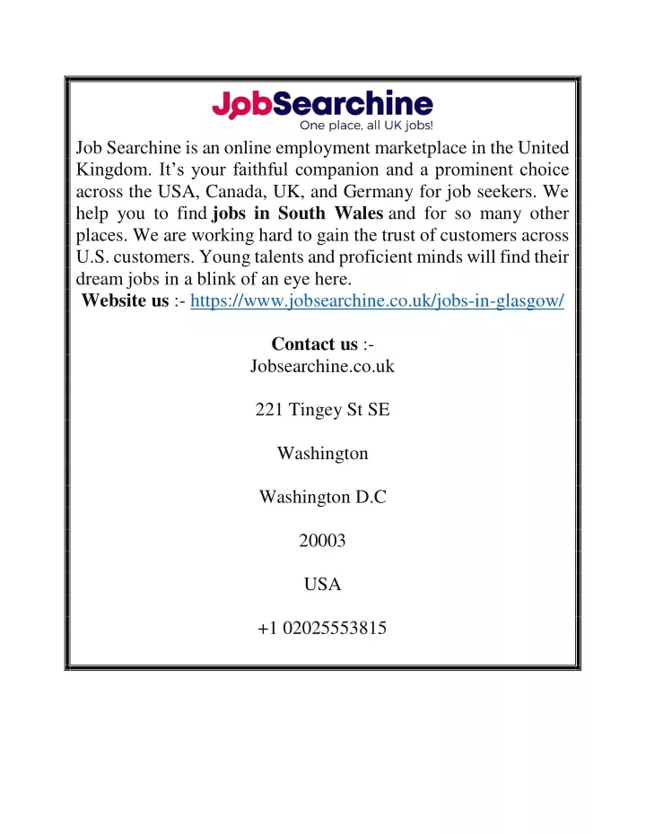 job searchine is an online employment marketplace