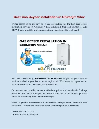 Best Gas Geyser Installation in Chiranjiv Vihar