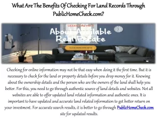 What Are The Benefits Of Checking For Land Records Through Publichomecheck.com?