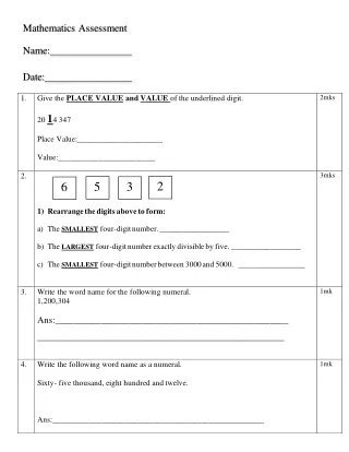 mathematics assessment name