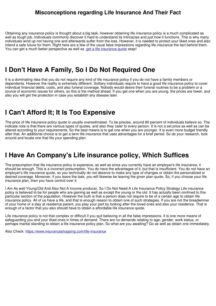 misconceptions regarding life insurance and their