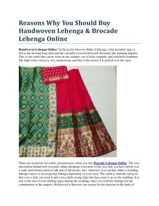 Reasons Why You Should Buy Handwoven Lehenga & Brocade Lehenga Online