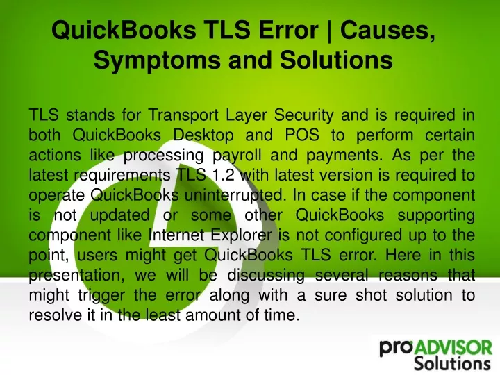 quickbooks tls error causes symptoms and solutions