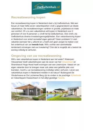recreatiewoning kopen een recreatiewoning kopen