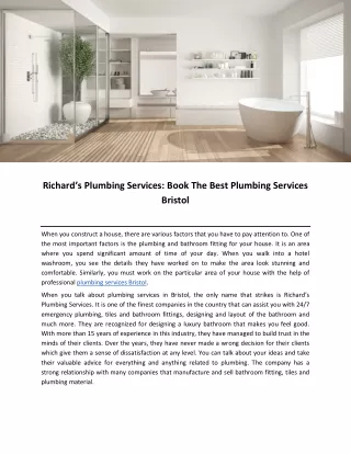 Richard’s Plumbing Services: Book The Best Plumbing Services Bristol