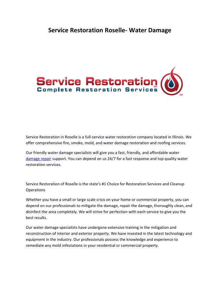 service restoration roselle water damage