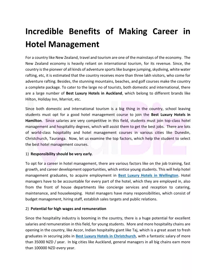 incredible benefits of making career in hotel