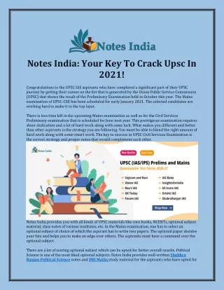 notes india your key to crack upsc in 2021