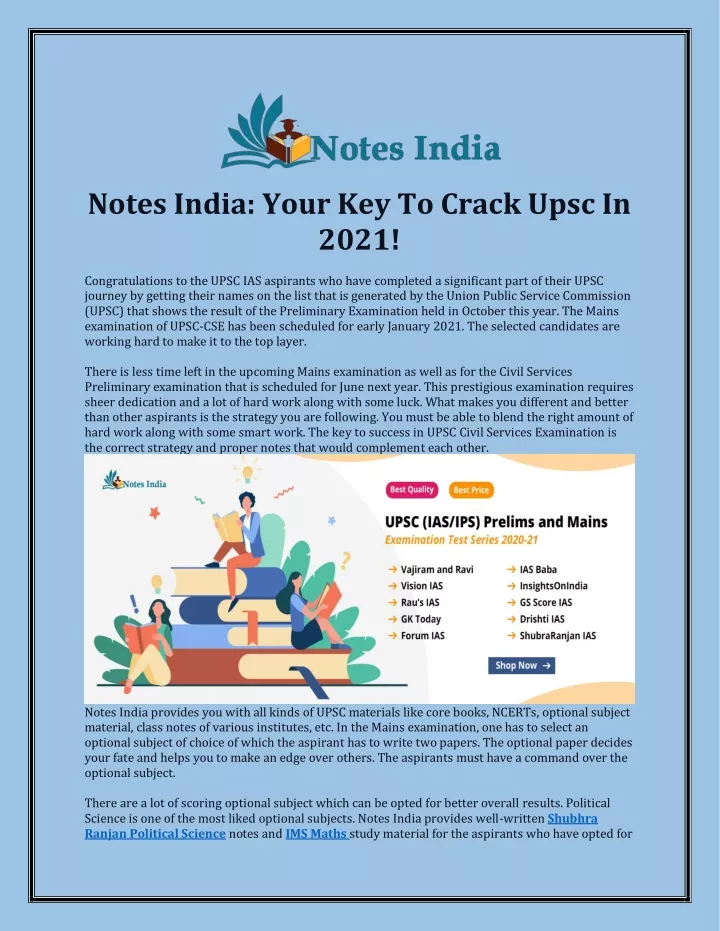 notes india your key to crack upsc in 2021