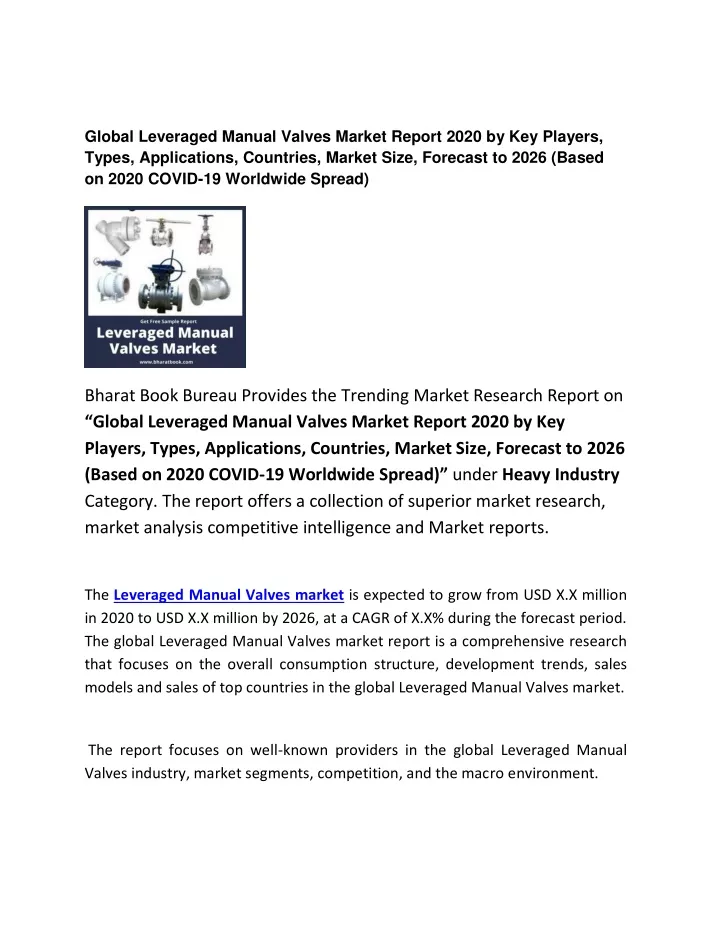 global leveraged manual valves market report 2020