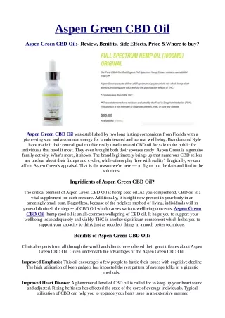 Learn The Truth About Aspen Green CBD Oil In The Next 60 Seconds.