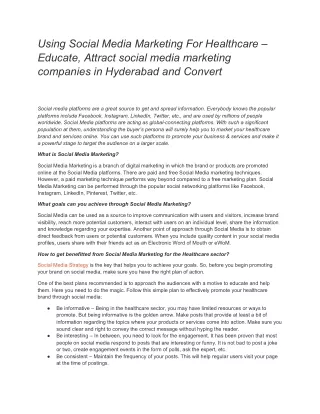 Using Social Media Marketing For Healthcare – Educate, Attract social media marketing companies in Hyderabad and Convert