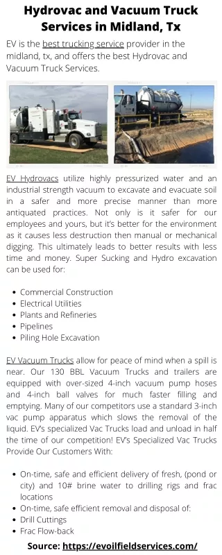 Hydrovac and Vacuum Truck Services in Midland, Tx