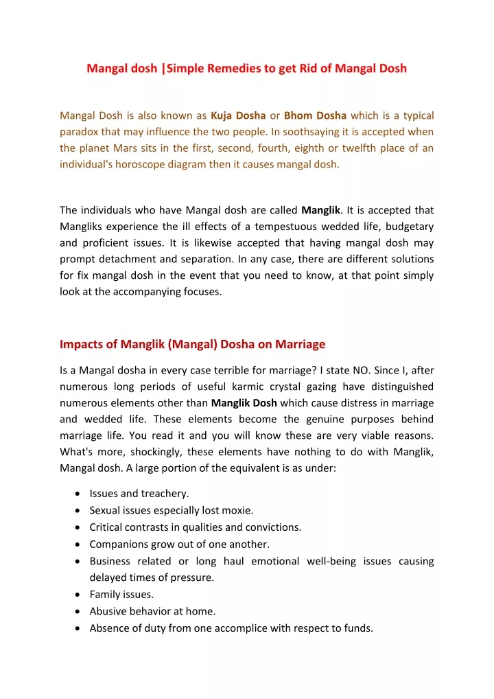 mangal dosh simple remedies to get rid of mangal