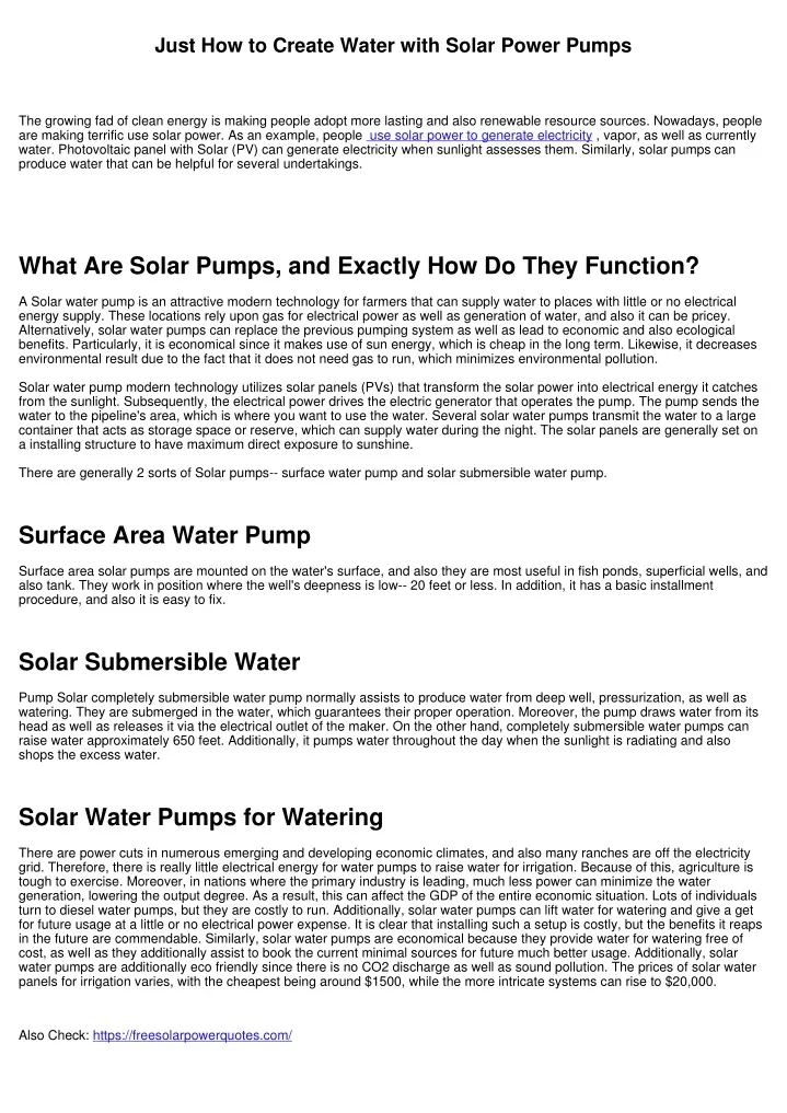 just how to create water with solar power pumps