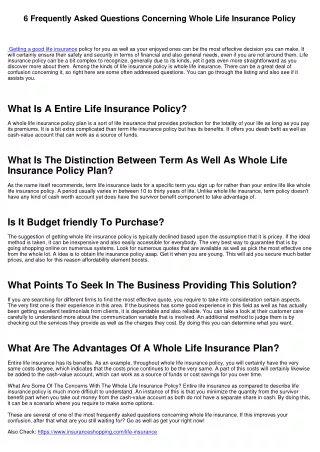 6 Frequently Asked Questions Regarding Whole Life Insurance Policy