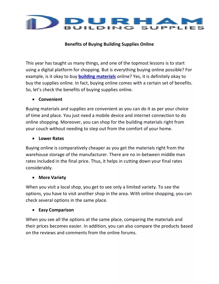 benefits of buying building supplies online
