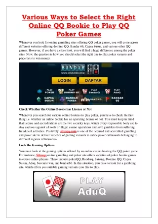 Situs QQ Online, Judi Poker PKV Games, Dominoqq Terpercaya
