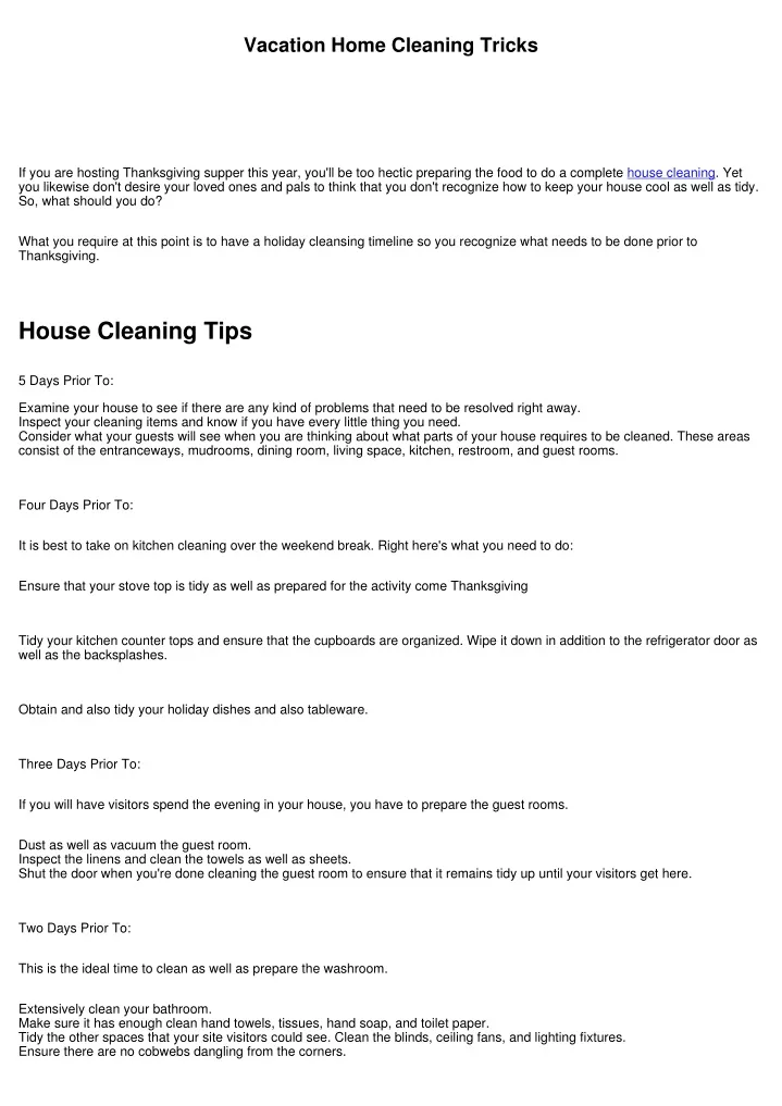 vacation home cleaning tricks