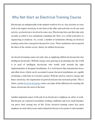 Why Not Start an Electrical Designing Courses