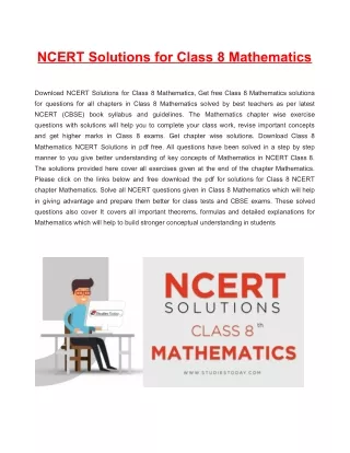 ncert solutions for class 8 mathematics
