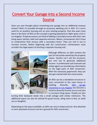 convert your garage into a second income convert
