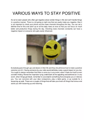 VARIOUS WAYS TO STAY POSITIVE