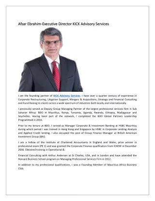 Afser Ebrahim Executive Director KICK Advisory Services