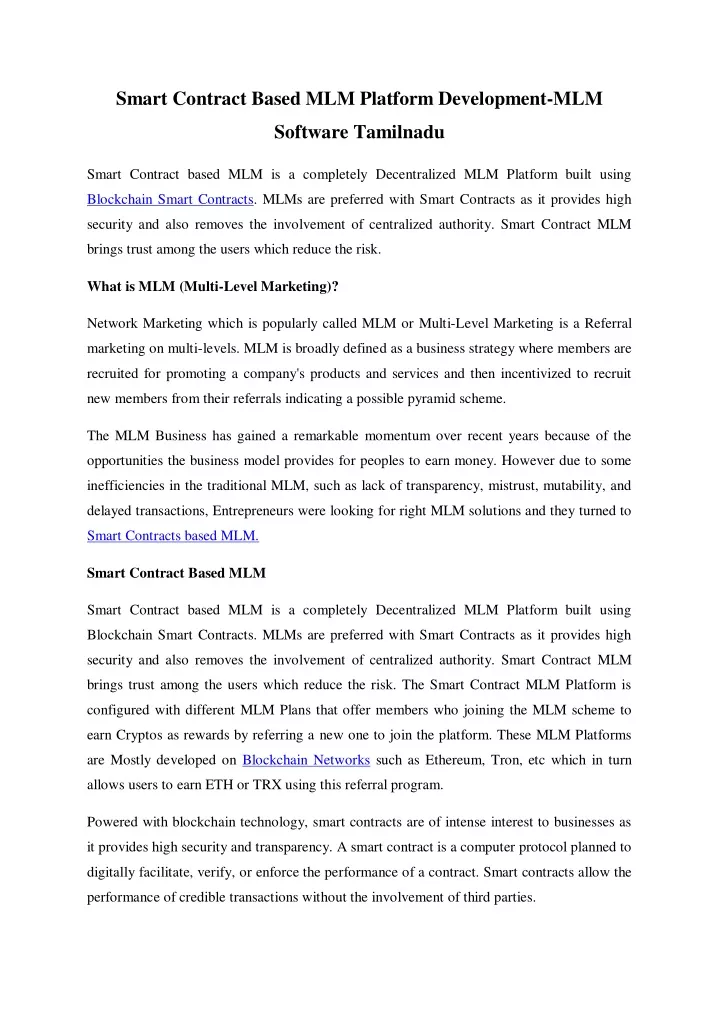 smart contract based mlm platform development mlm