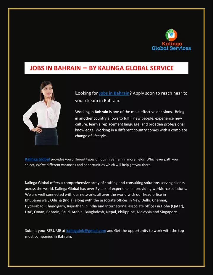 jobs in bahrain by kalinga global service