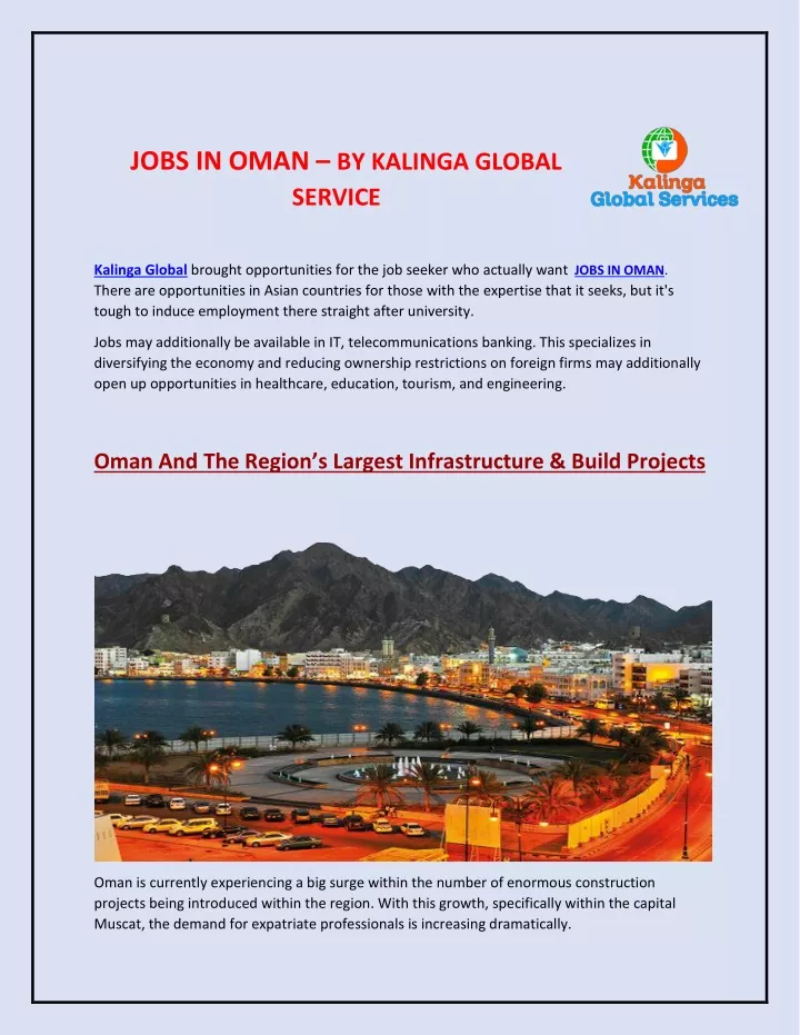 jobs in oman by kalinga global service