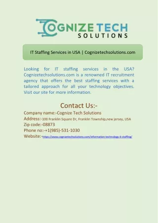 IT Staffing Services in USA | Cognizetechsolutions.com