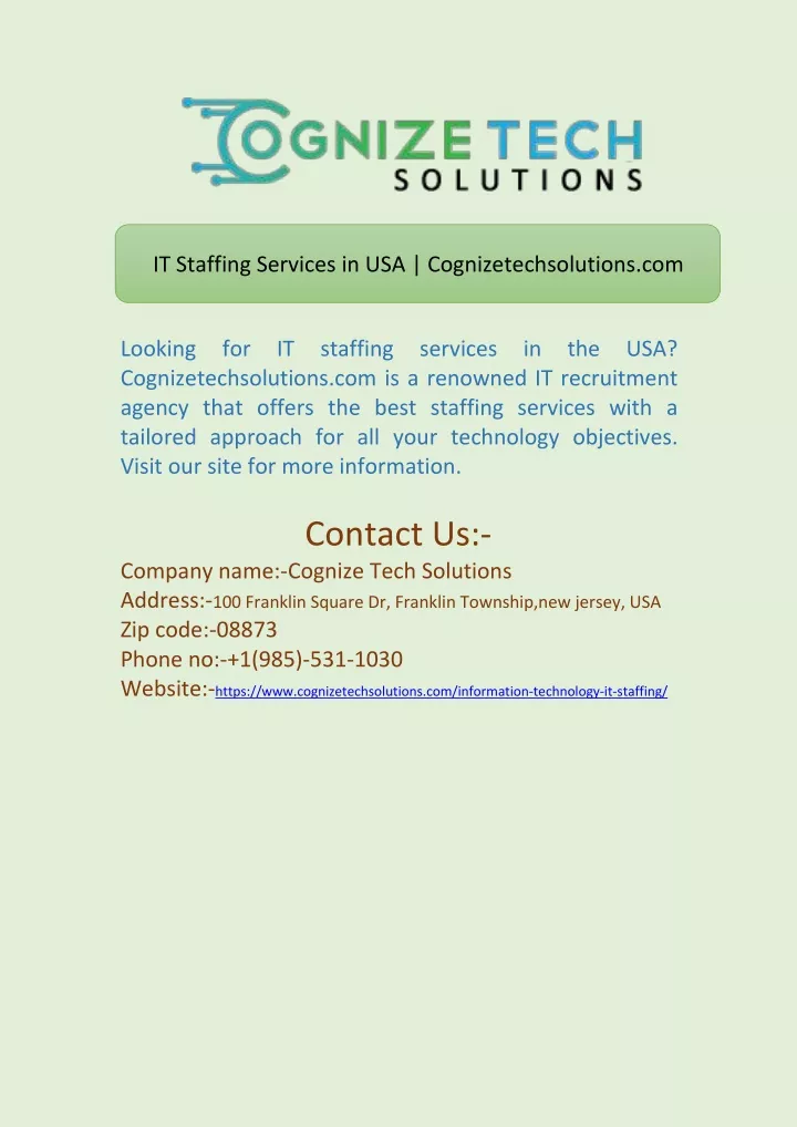it staffing services in usa cognizetechsolutions