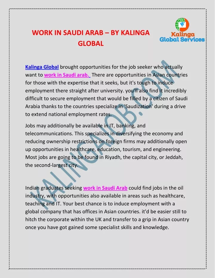 work in saudi arab by kalinga global