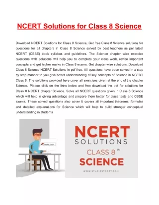 NCERT Solutions for Class 8 Science