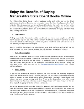 Enjoy the Benefits of Buying Maharashtra State Board Books Online