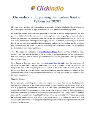 Clickindia.com Explaining Best Sarkari Naukari Options for 2020!!