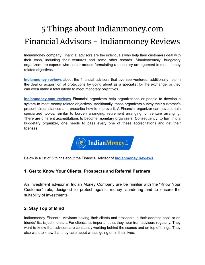 5 things about indianmoney com financial advisors