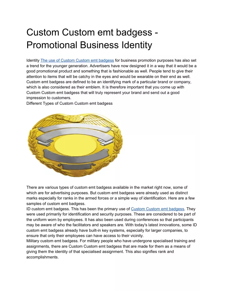 custom custom emt badgess promotional business