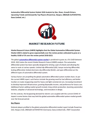 automotive differential system market 2020