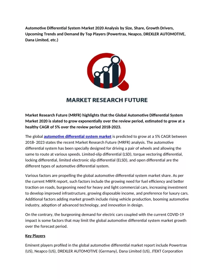 automotive differential system market 2020