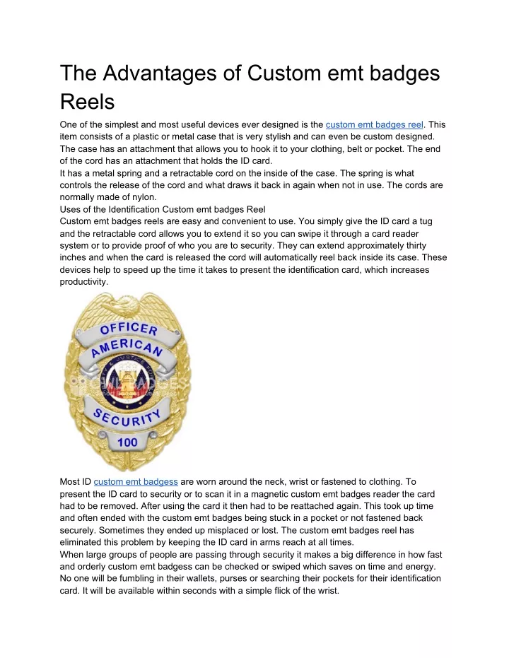 the advantages of custom emt badges reels